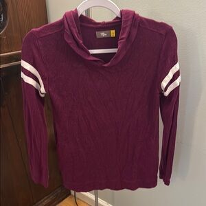 Purple and White Cowl Neck Sweatshirt with Stripe Accents